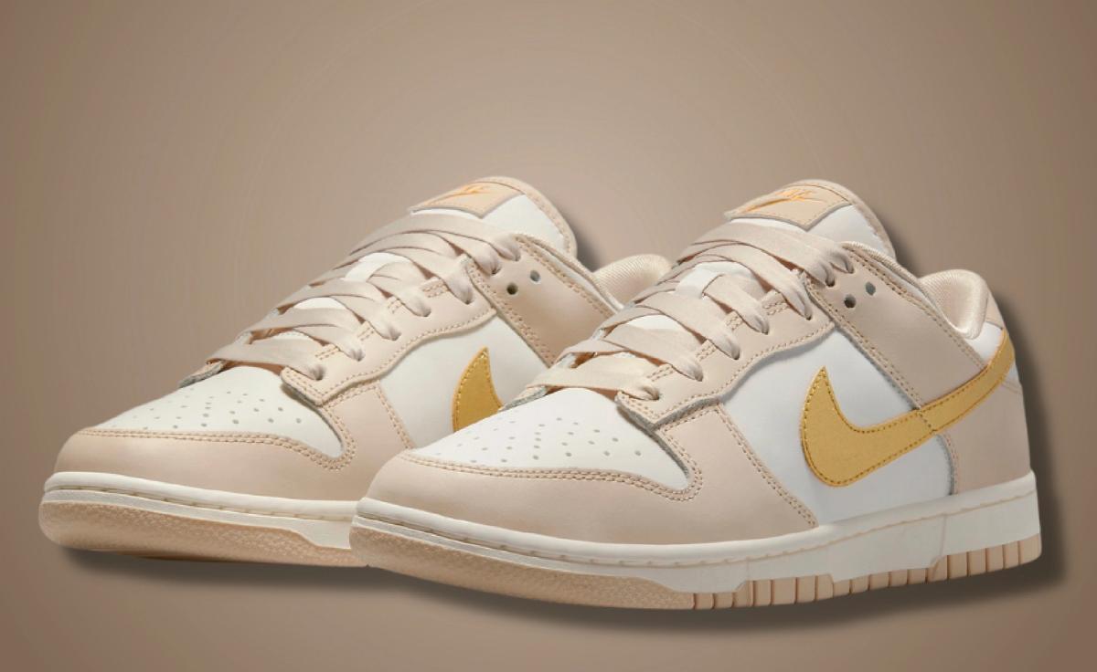 Luxe Metallic Gold Swooshes Decorate The Nike Dunk Low
