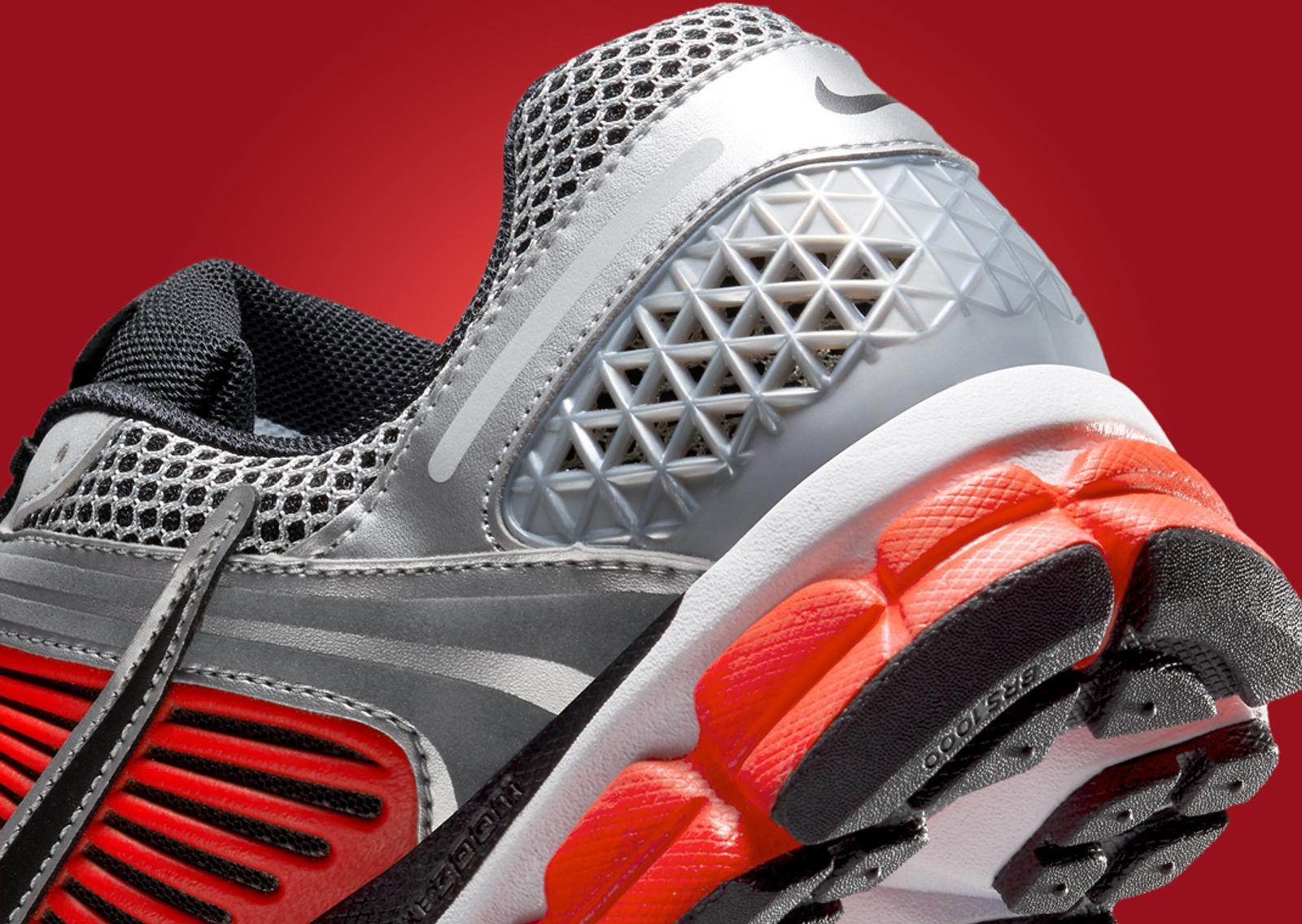 Nike Zoom Vomero 5 Bright Crimson Metallic Silver Heel Detail