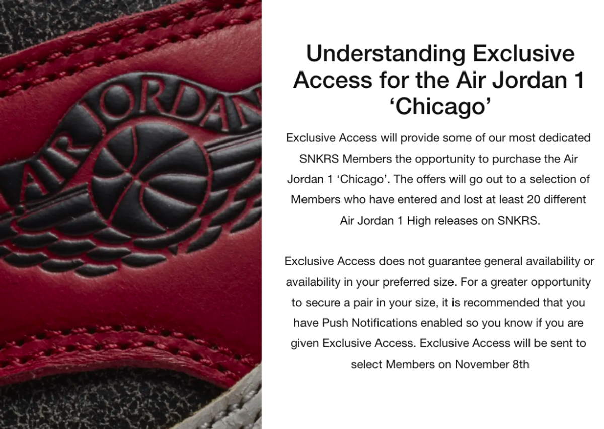 SNKRS Jordan 1 Lost & Found Exclusive Access selection criteria