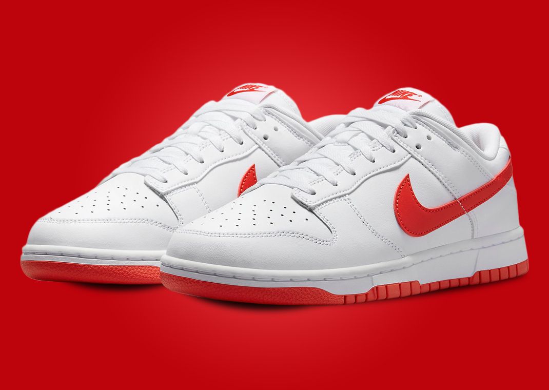 red and white low dunks