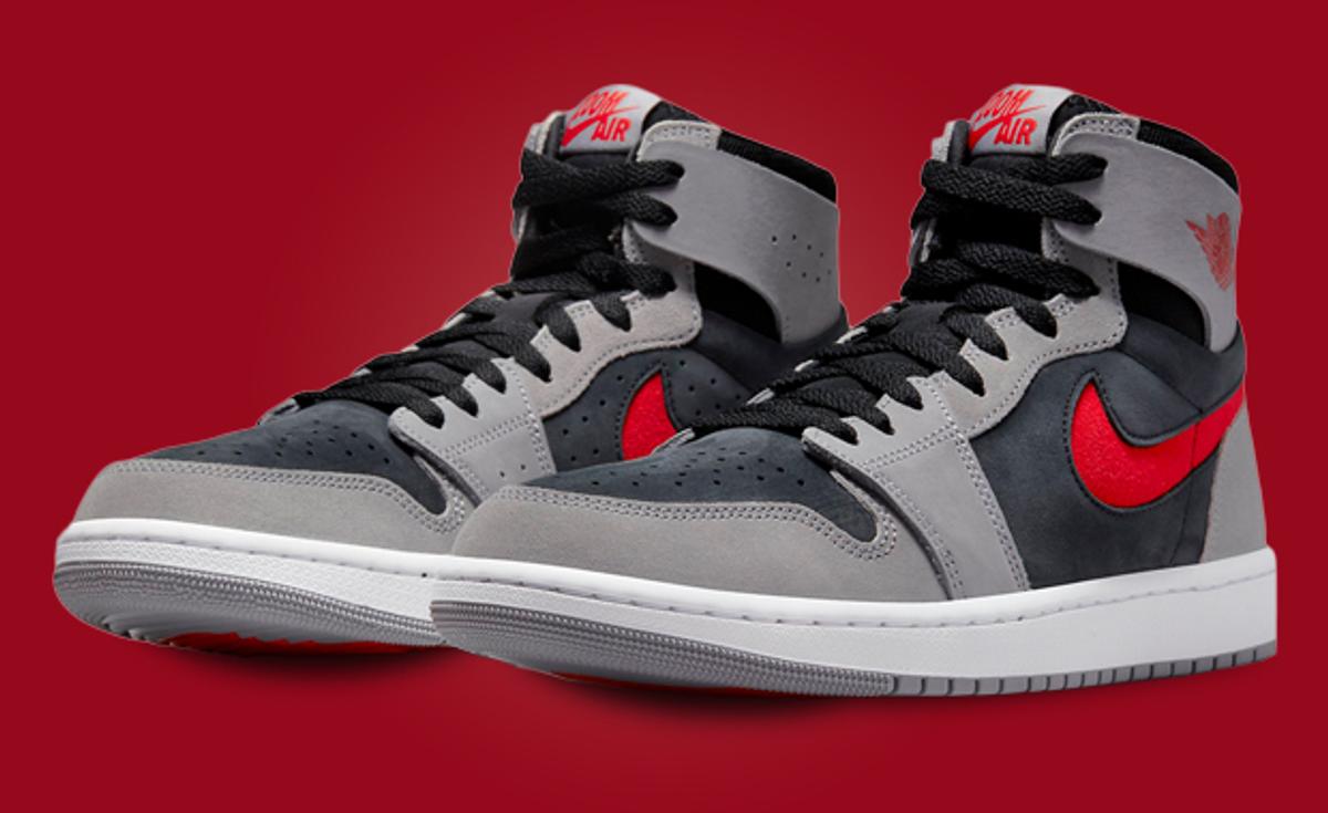 A Combo Of Black, Fire Red, And Cement Grey Cover This Air Jordan 1 High Zoom CMFT 2