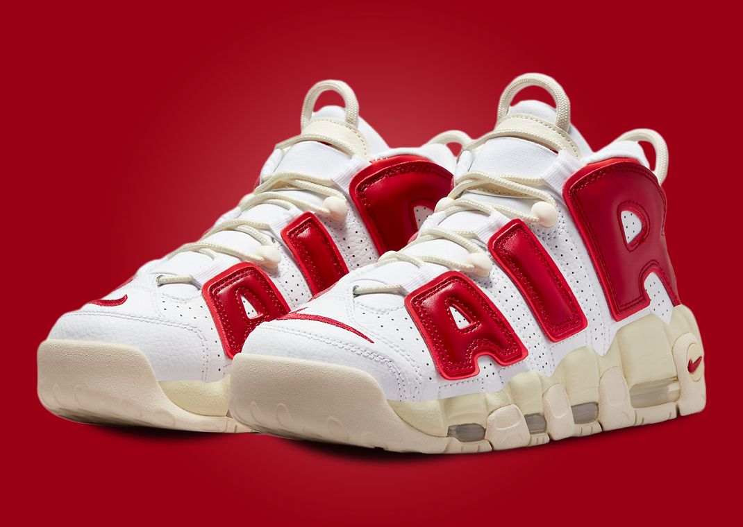 Nike air more uptempo red hot sale and white