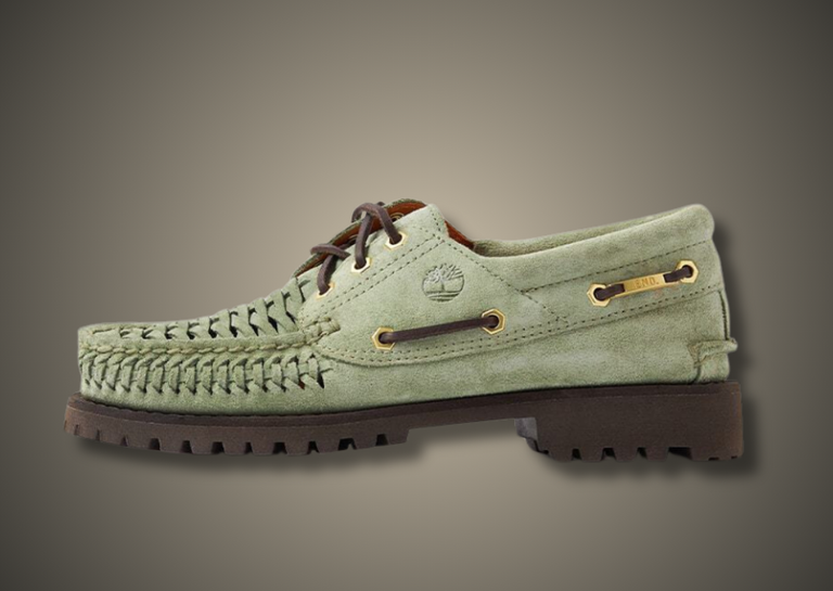 END x Timberland Authentic 3-Eye Boat Shoe Light Green Suede Lateral