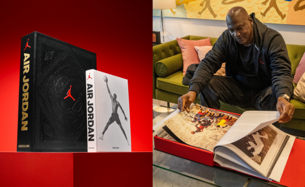 Michael Jordan viewing the Air Jordan book
