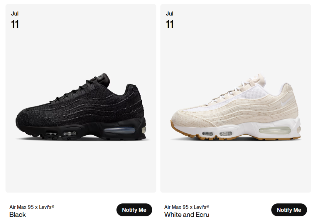 ★25SS 入手困難★Levi’s x Nike Air Max 95 OG Where to Buy the Levi's x Nike Air Max 95 OG Pack