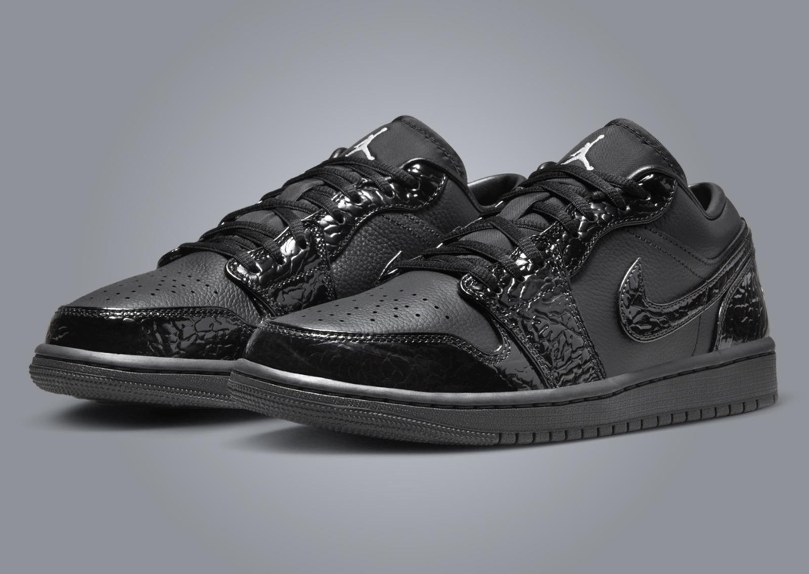 Air Jordan 1 Low SE Patent Elephant Black (W) Angle