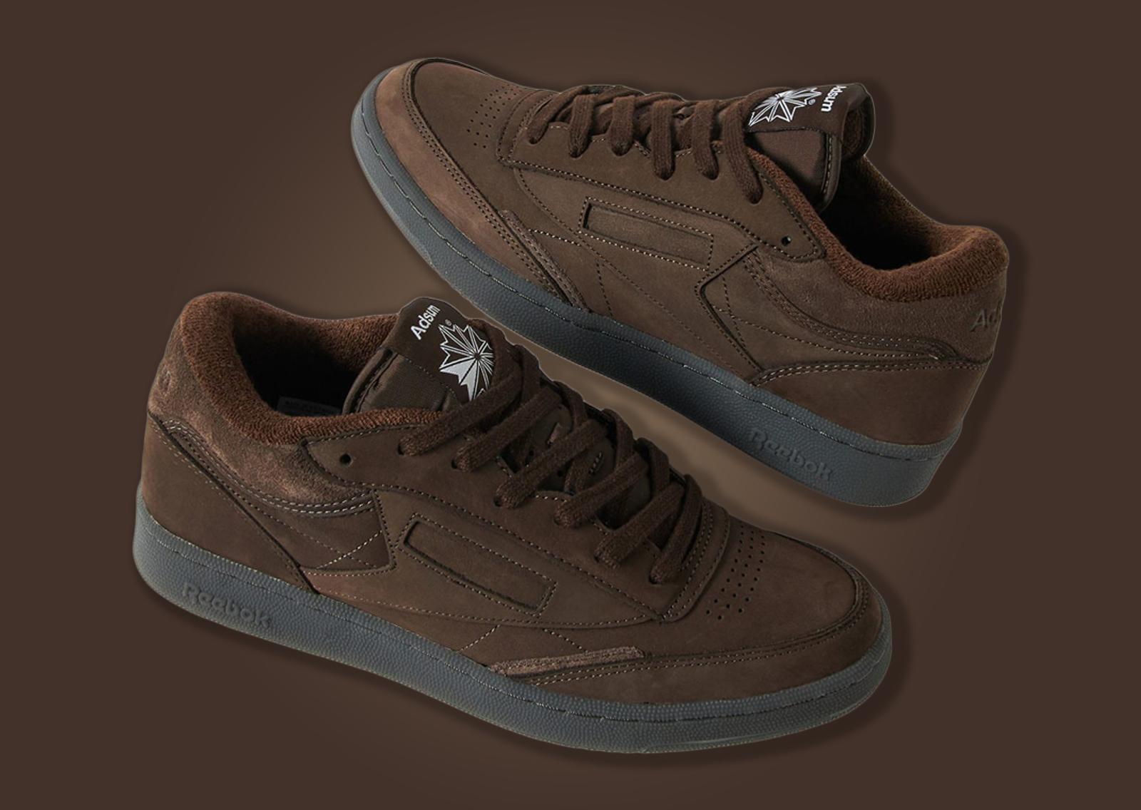 Adsum x Reebok Club C Mid II Dark Brown Left and Right Sneaker