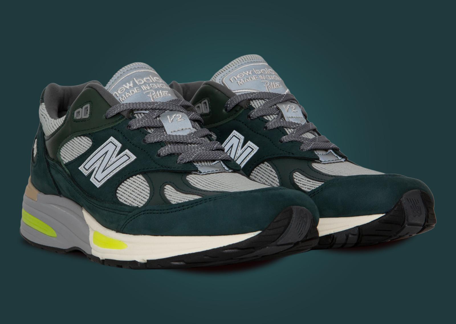 Patta x New Balance 991v2 Made in UK Sea Moss Angle