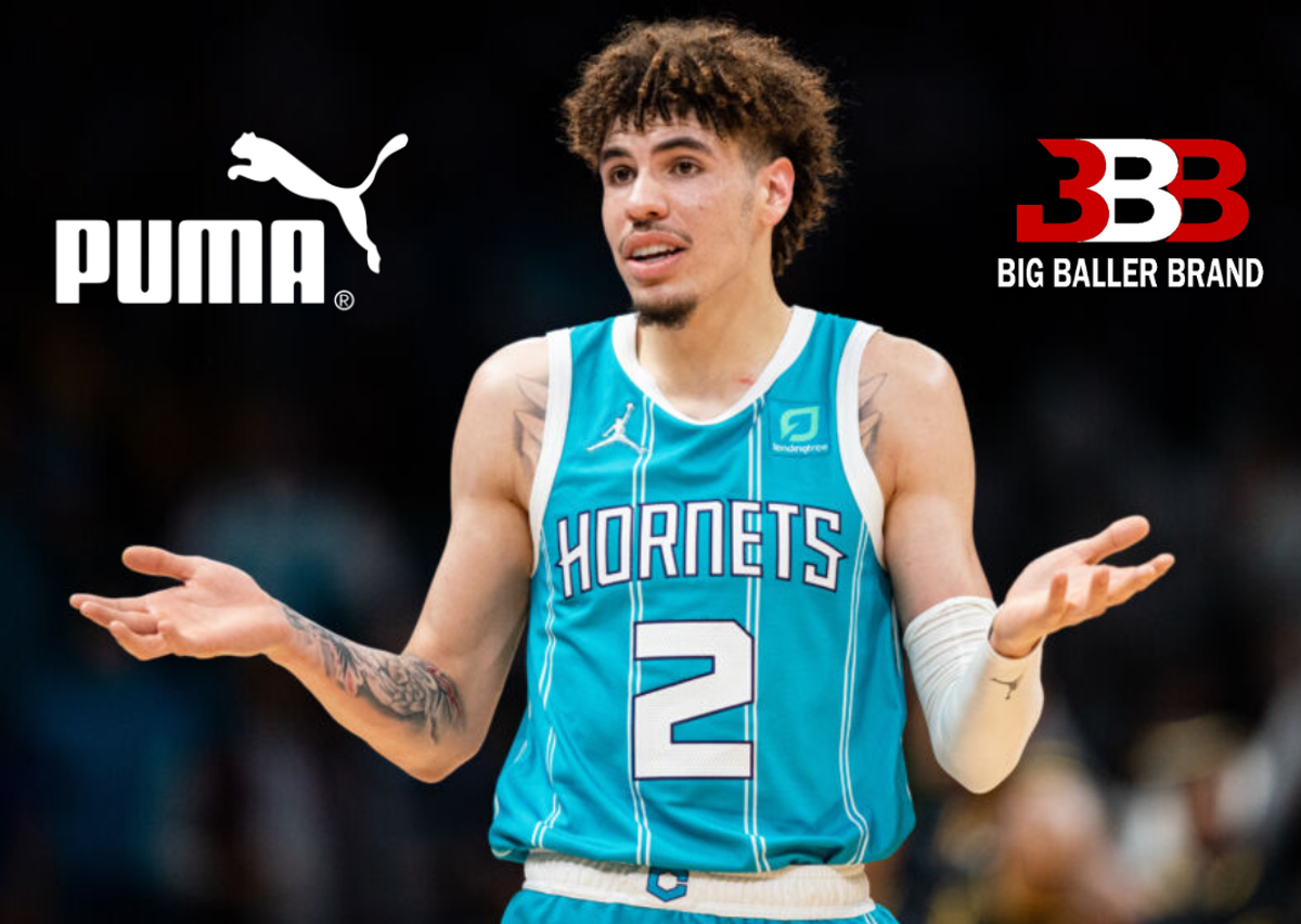 LaMelo Ball In an NBA Game with Puma and Big Baller Brand Logos Added