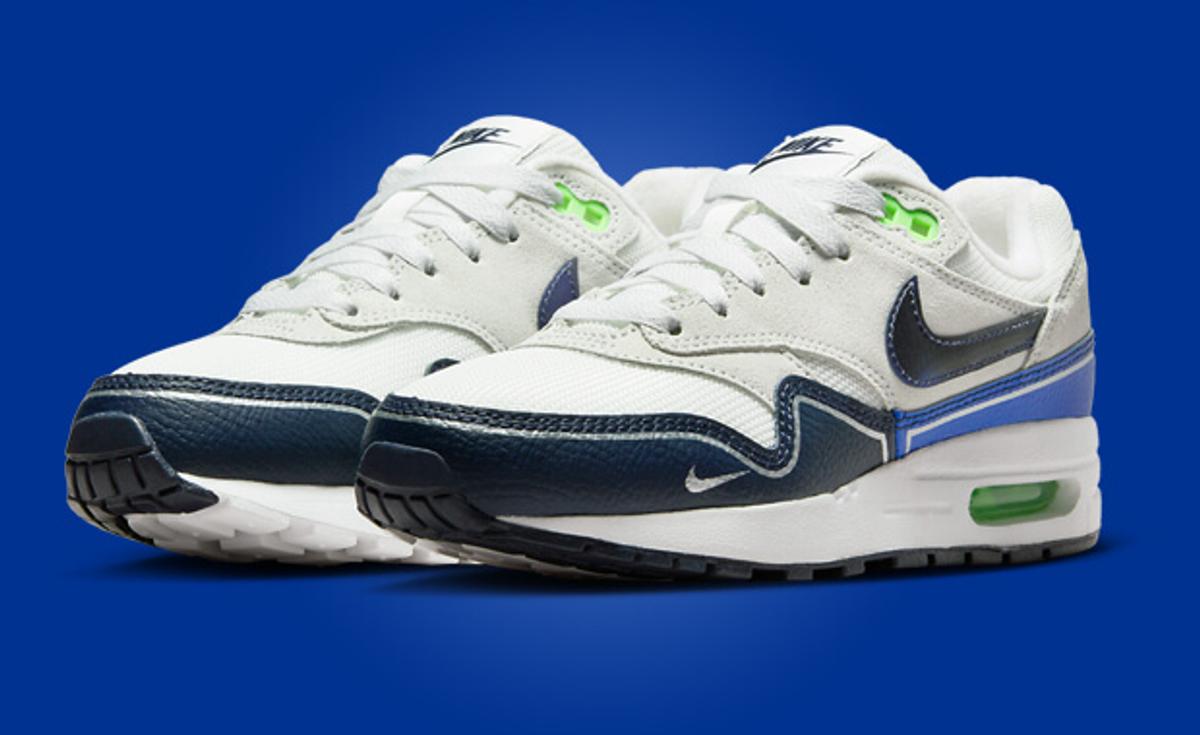 The Nike Air Max 1 Obsidian Royal is Accented by Green Strike
