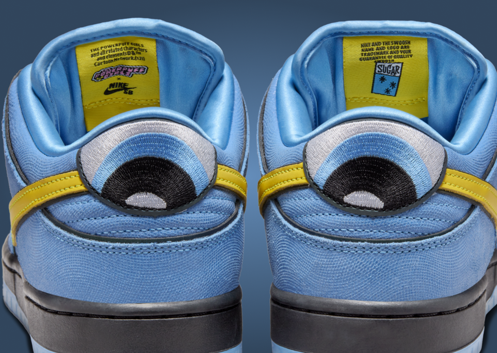 The Powerpuff Girls x Nike SB Dunk Low Pro QS Bubbles Heel and Tongue Detail