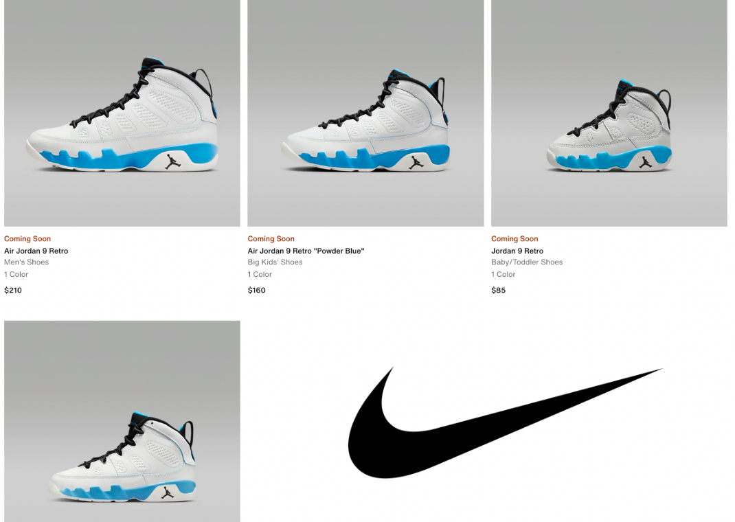 【新品28.0】AIR JORDAN 9 RETRO \"POWDER BLUE\" Amazon.com | NIKE Air Jordan 9 Retro Powder Blue (Gs) Big