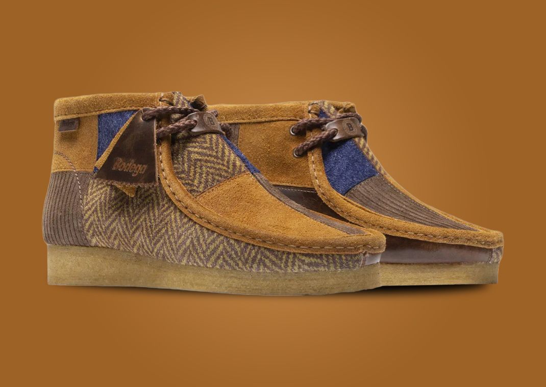 Mismatched Materials Outfit The Bodega x Clarks Originals Wallabee 