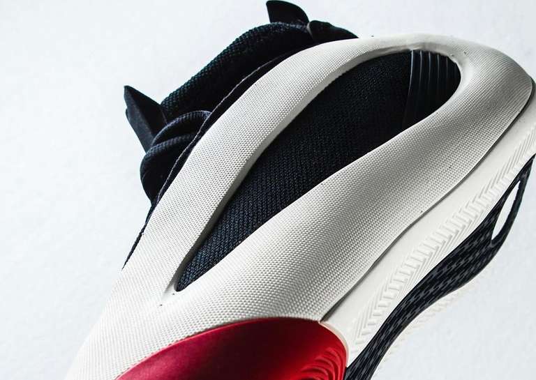 adidas Harden Vol. 8 White Black Scarlet Heel Angle