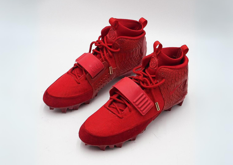 Fred Warner's Custom Nike Air Yeezy 2 Red October Cleats Angle