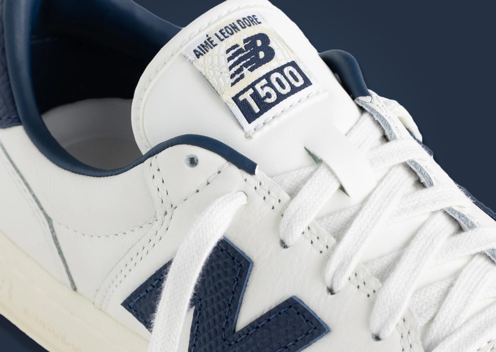 Aime Leon Dore x New Balance T500 White Navy Tongue Detail