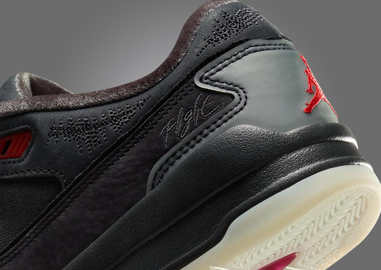 Who Decides War x Jordan Flight Court SP Bred (W) Heel Detail