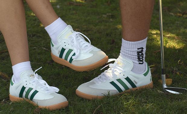 The Malbon x adidas Samba Spikeless Golf Releases Today