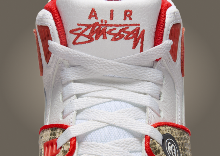 Stussy x Nike Air Flight 89 Low SP White Habanero Red Tongue Detail