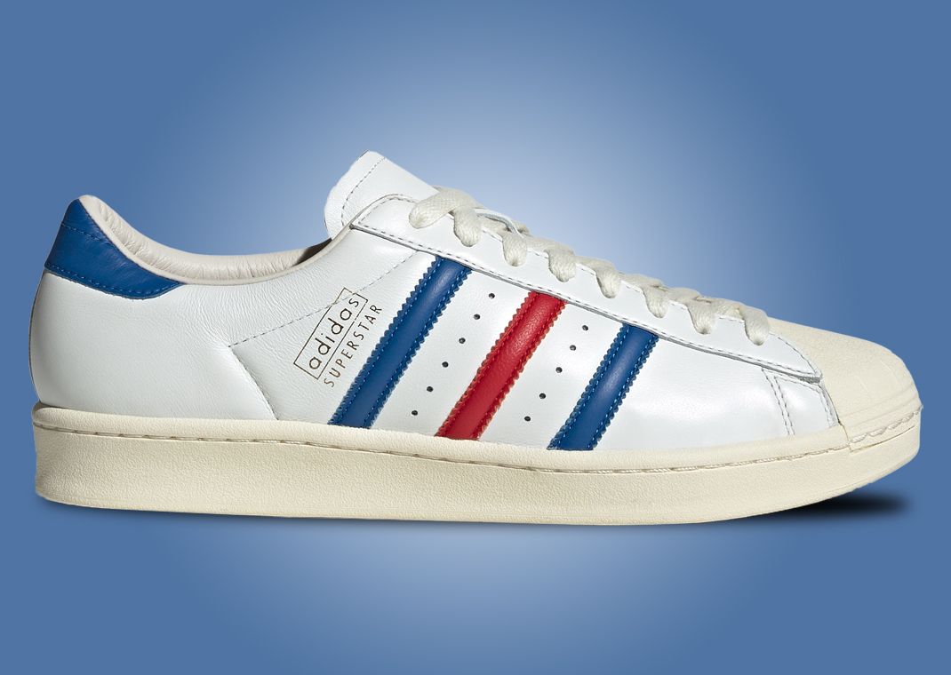 red and blue stripe adidas superstars