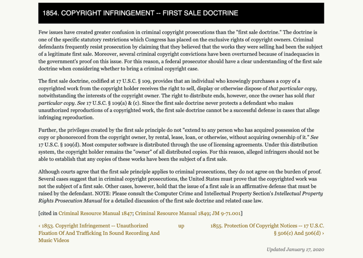 First Sale Doctrine via 