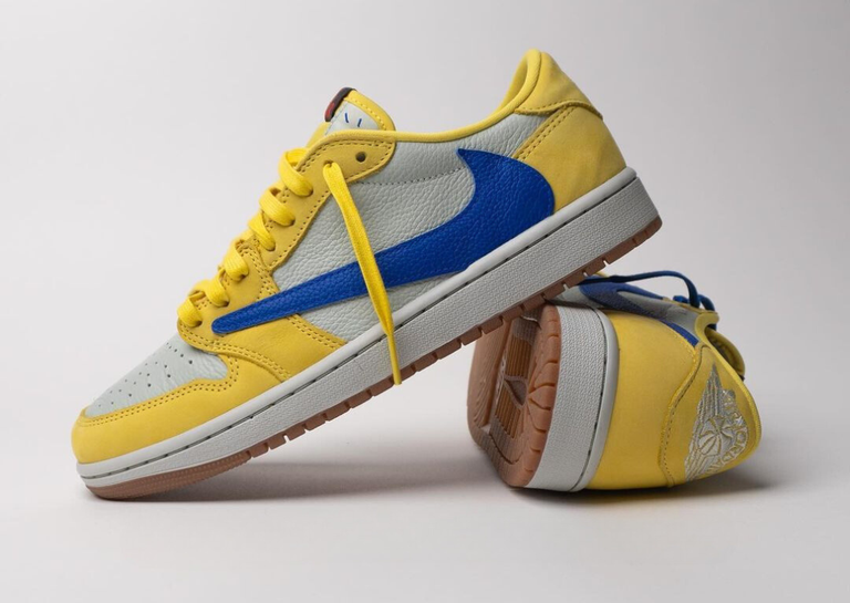 Travis Scott x Air Jordan 1 Retro Low OG Canary (W) Lateral and Heel