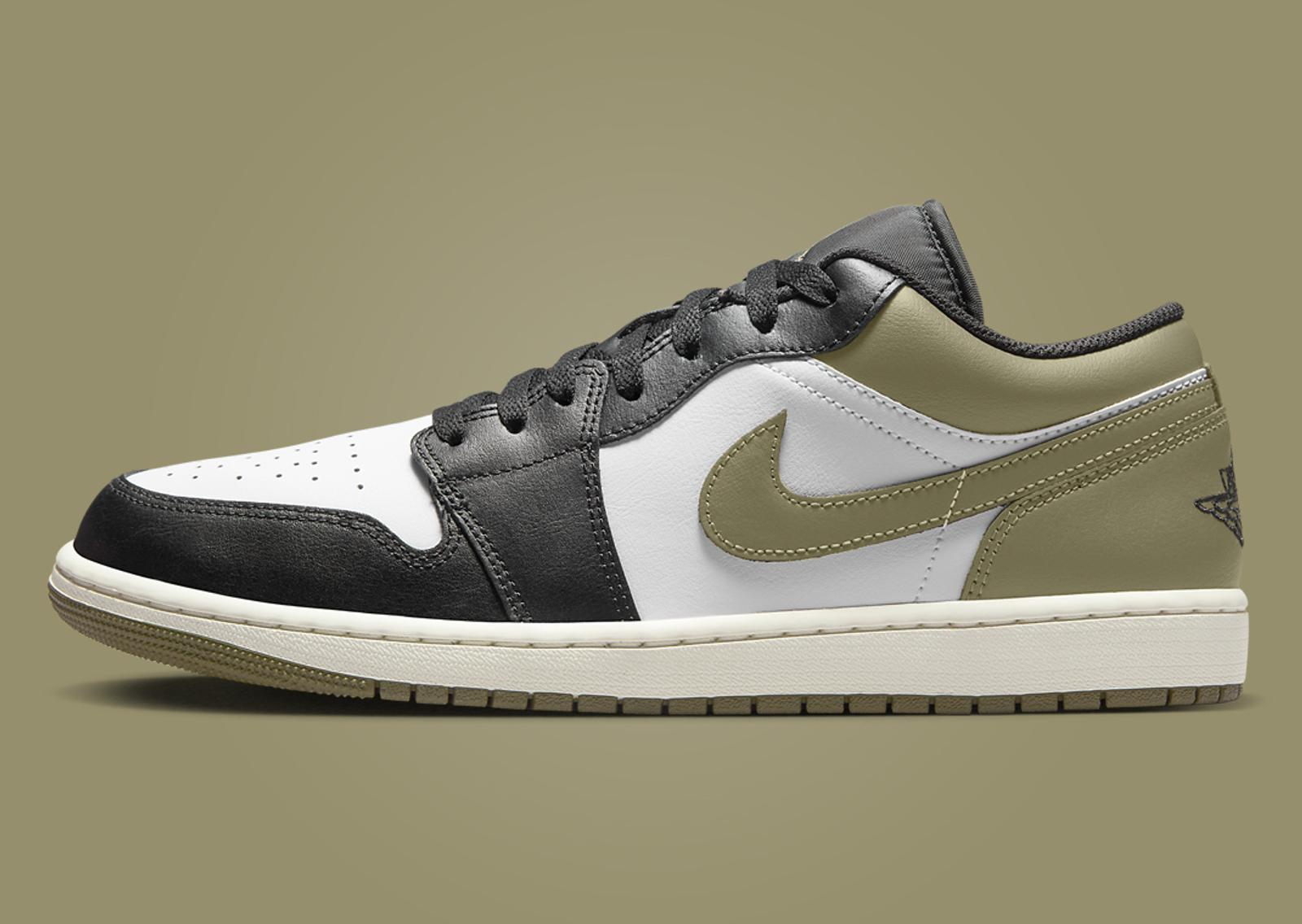 Air Jordan 1 Low Black Toe Medium Olive Lateral Left