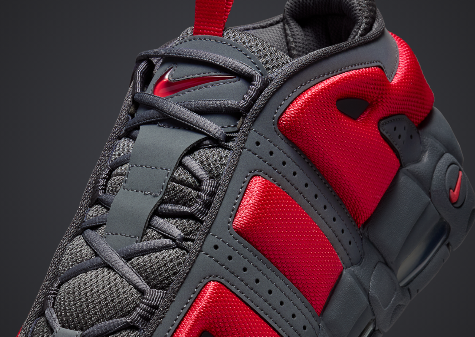 Nike Air More Uptempo Low Dark Grey Light Crimson Detail