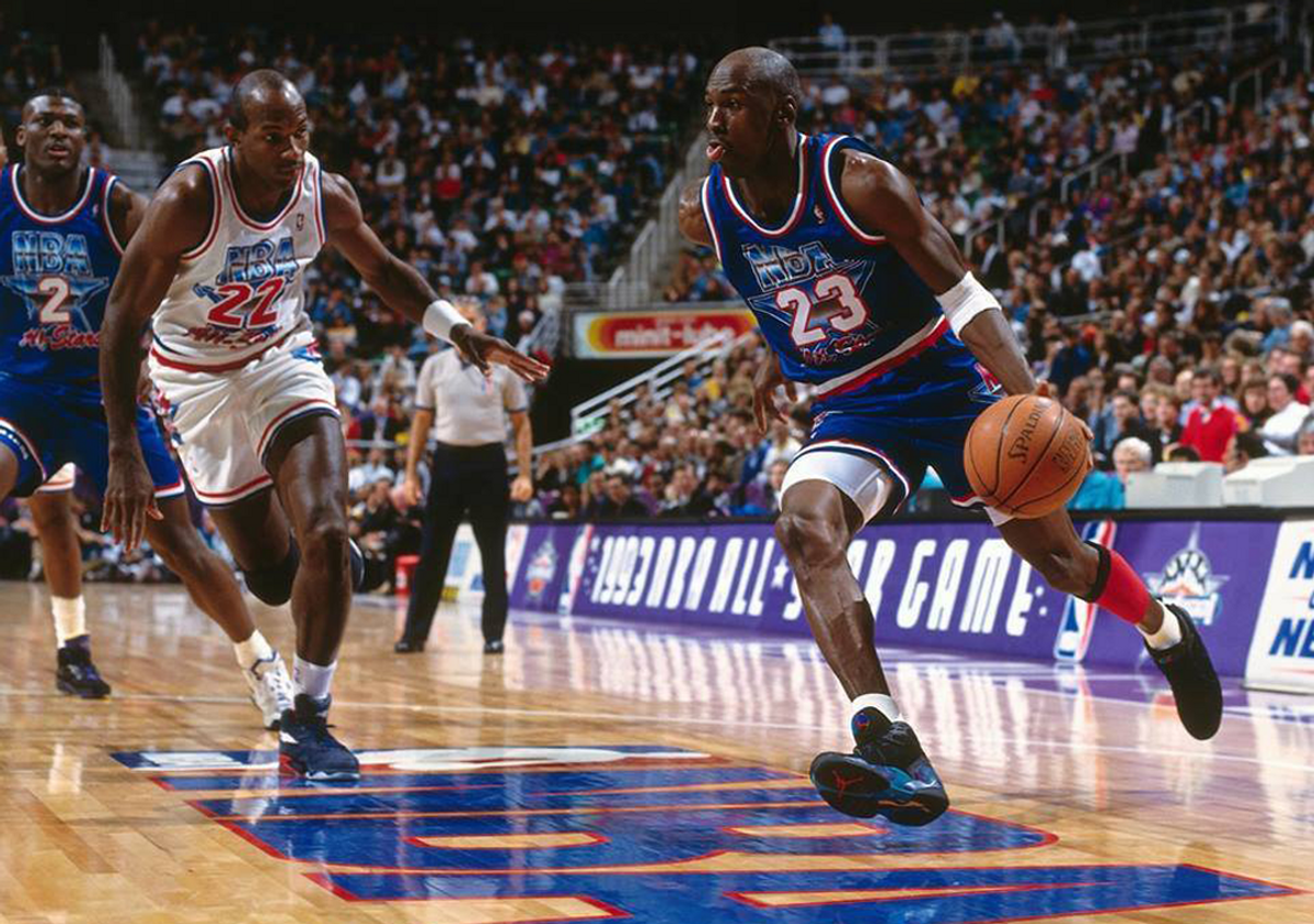 Michael Jordan Wearing The Original Air Jordan 8 Aqua In The 1993 NBA All-Star Game 