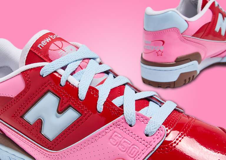 New Balance 550 Y2K Patent Leather Red Pink Midfoot Detail