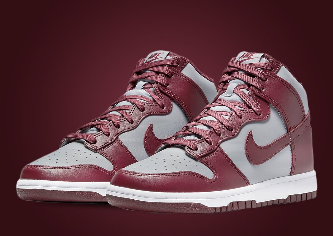 This Nike Dunk High Comes In Dark Beetroot And Wolf Grey
