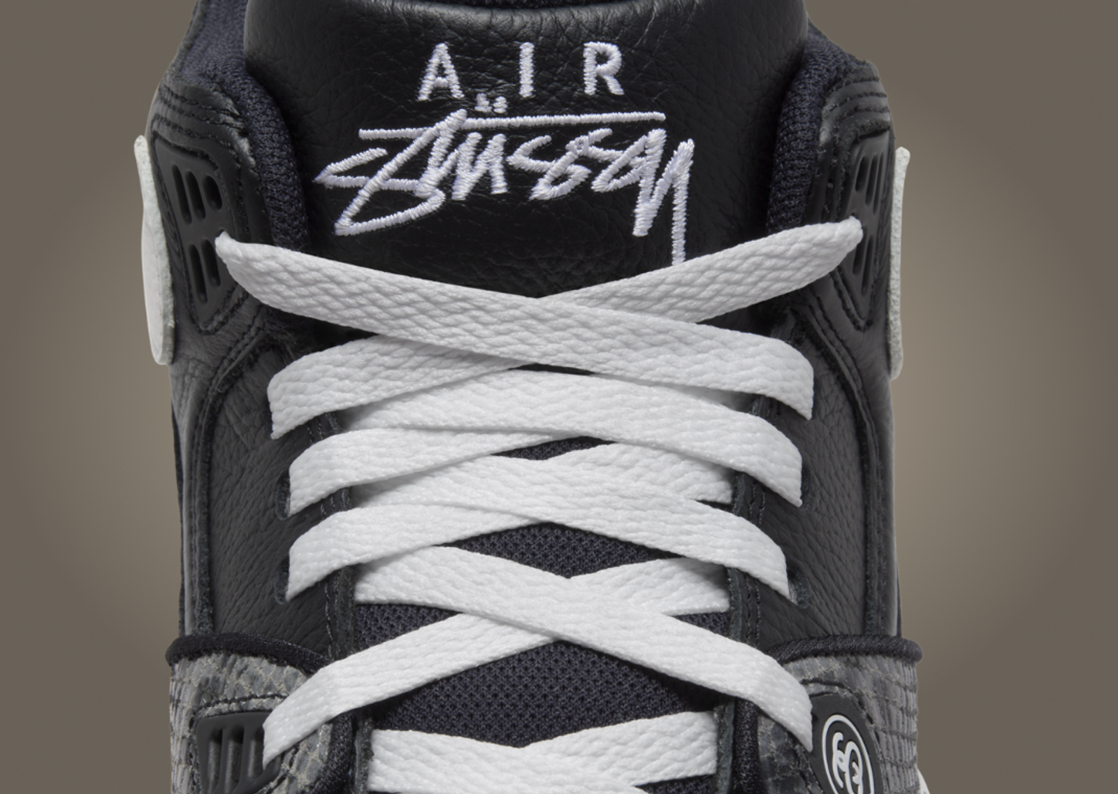 Stussy x Nike Air Flight 89 Low SP Black White Tongue Detail