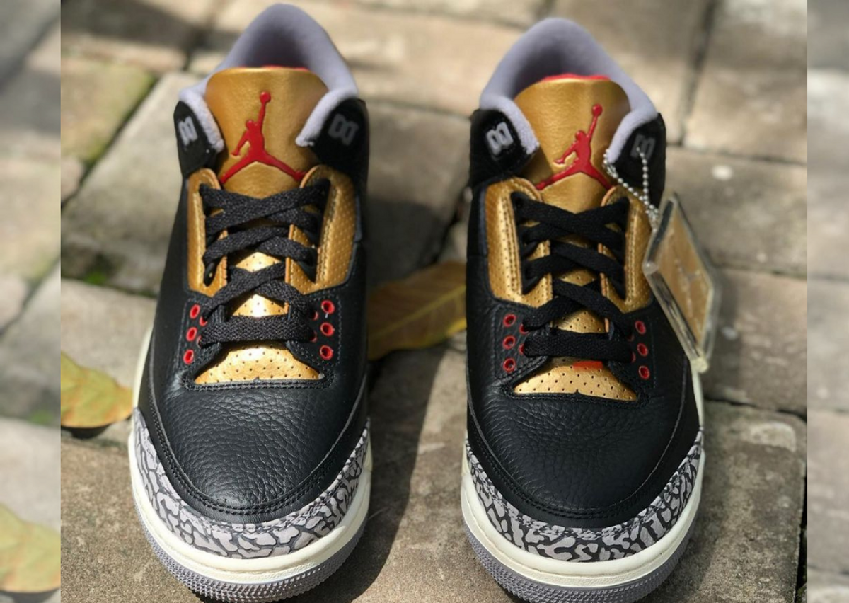 Jordan 3 black top cement metallic gold