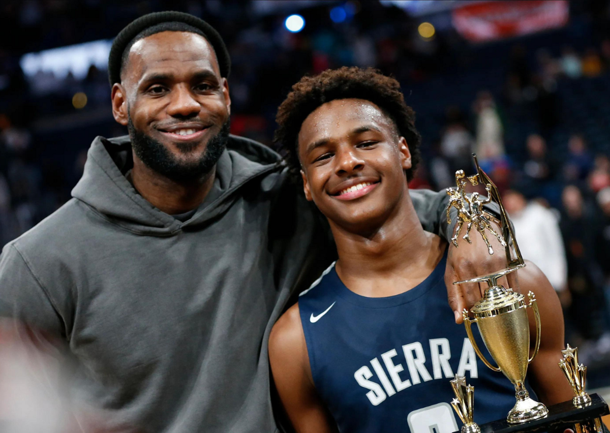 LeBron James (left) & Bronny James (right) After A Sierra Canyon vs St. Vincent - St. Mary Basketball Game (2019