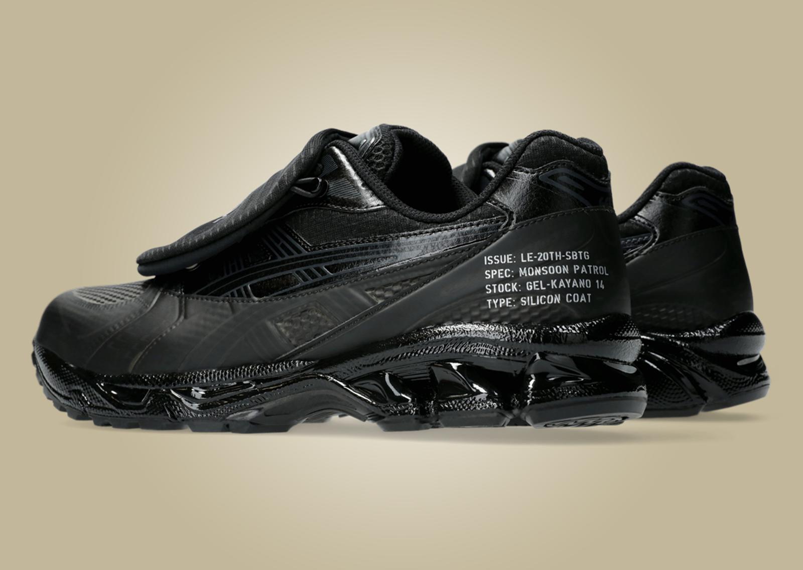 SBTG x Limited Etd x Asics Gel-Kayano 14 Monsoon Patrol Black Heel Angle