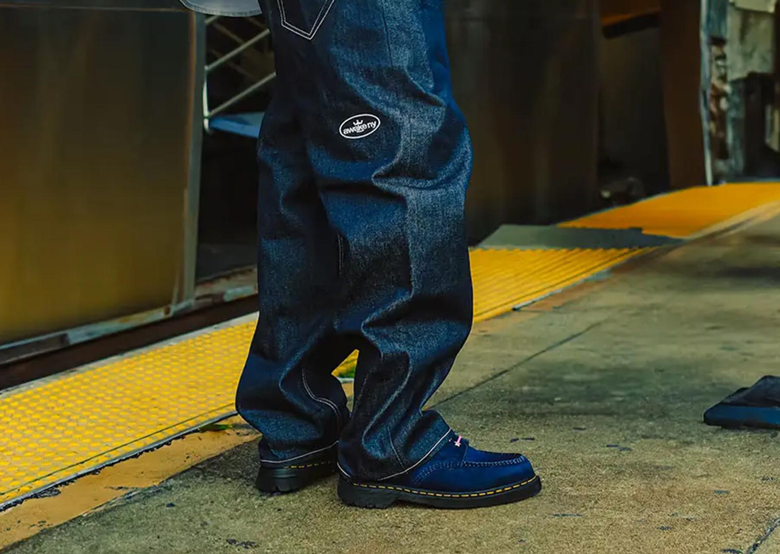 Awake NY x Dr. Martens Lowell Navy Peony On-Foot Lateral