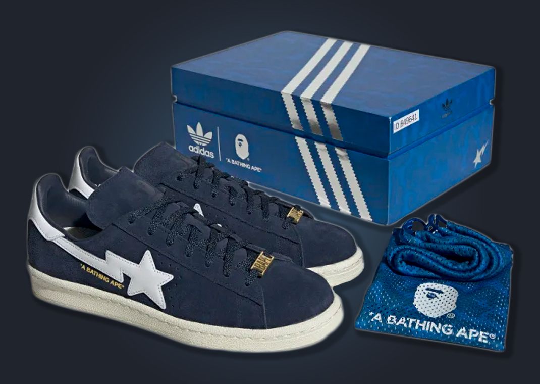 The BAPE x adidas Campus 80s Collegiate Navy Drops On April 1st