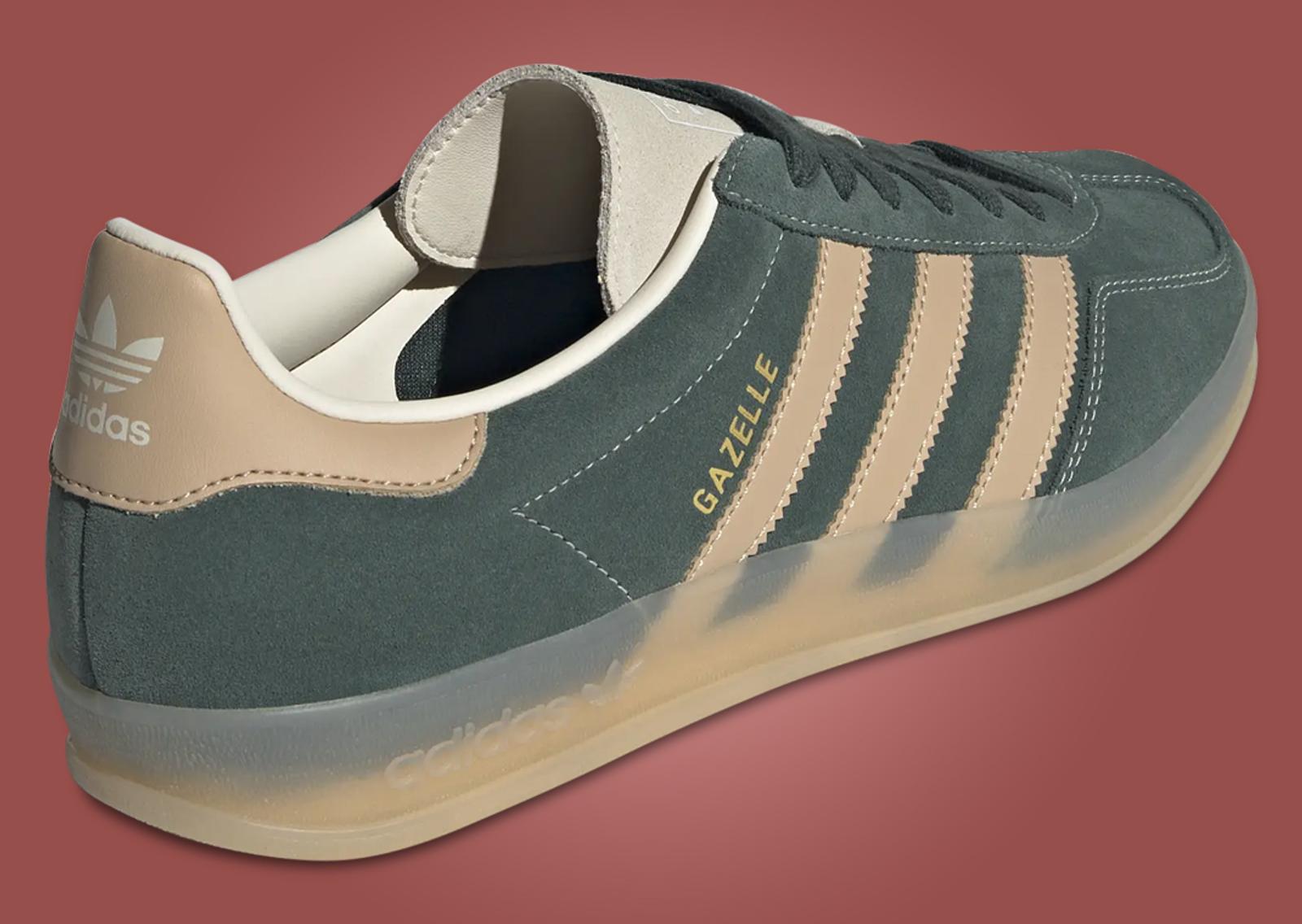 adidas Gazelle Indoor Shadow Green Warm Sand Heel Angle