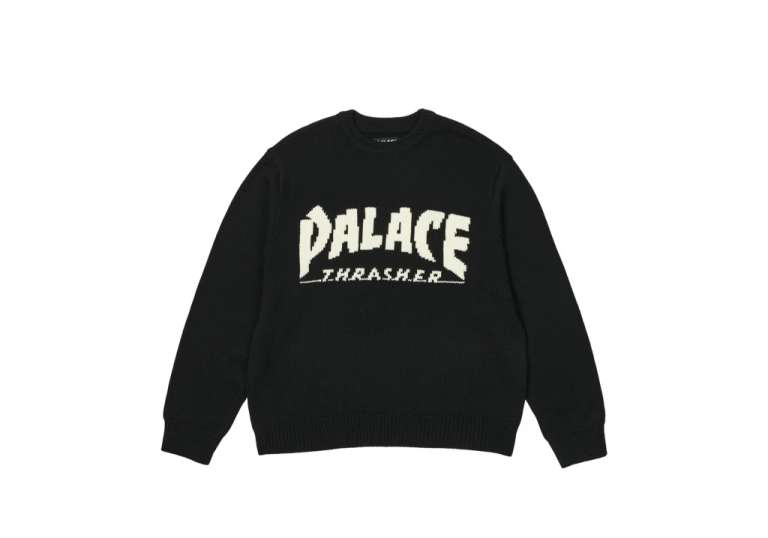 Palace Thrasher Collab Knit Sweater in Black and White