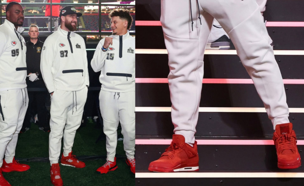 Travis Kelce Wears Nigel Sylvester’s Air Jordan 4 Brick by Brick Before Super Bowl 59