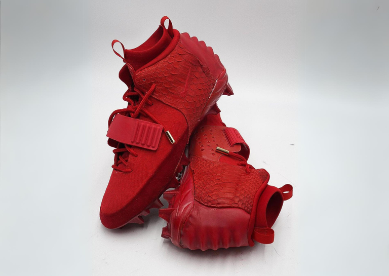 Fred Warner's Custom Nike Air Yeezy 2 Red October Cleats Angle and Heel