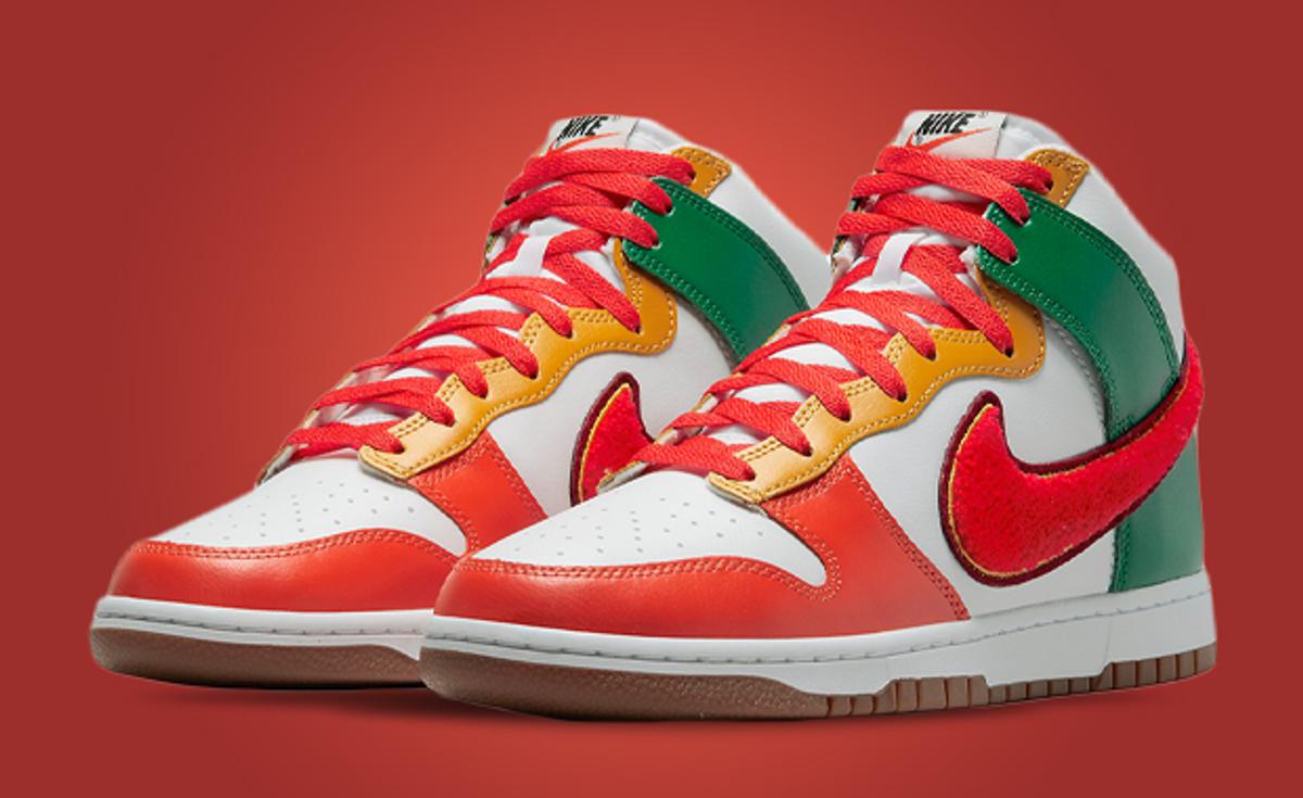 Chenille Swooshes Dress This Nike Dunk High University
