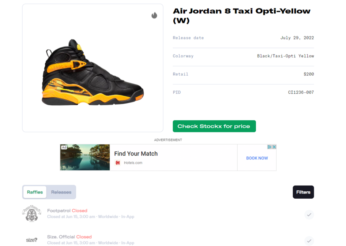 Air Jordan 8 Taxi Opti Yellow (W) Raffle Guide