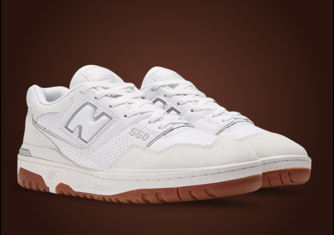 New Balance 574 sneakers in triple white with gum sole