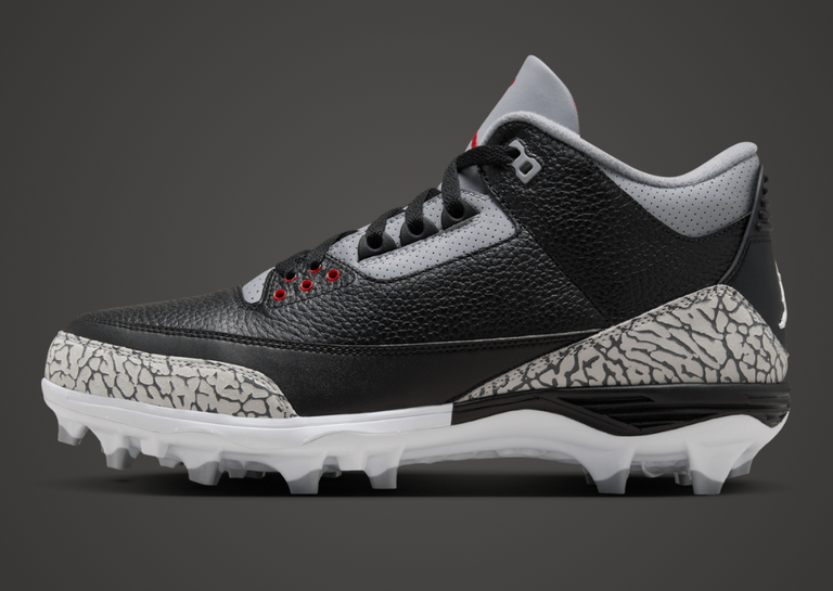 Air Jordan 3 Mid TD Cleat Black Cement Lateral