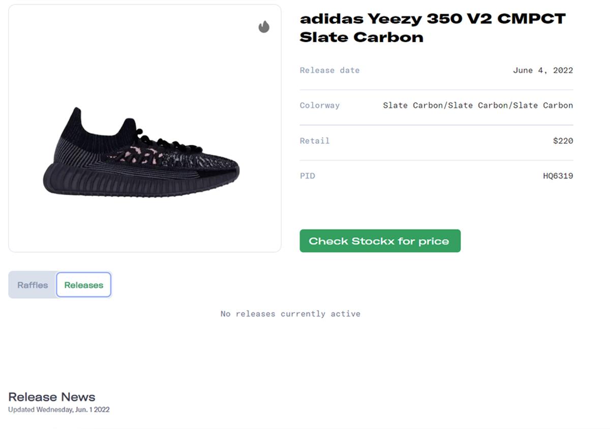adidas Yeezy 350 V2 CMPCT Slate Carbon Release Guide
