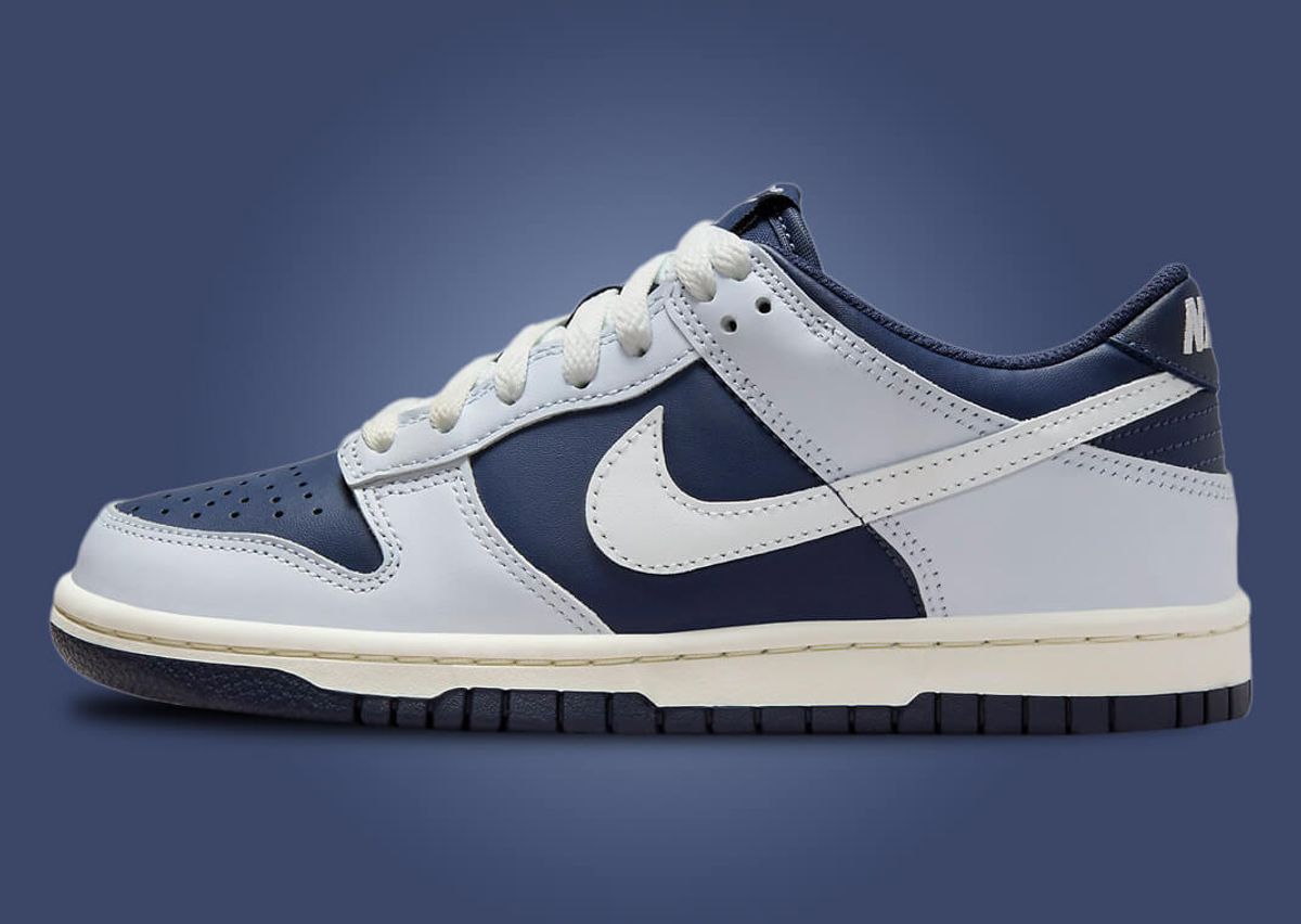 The Kids' Exclusive Nike Dunk Low Football Grey Midnight Navy Releases ...