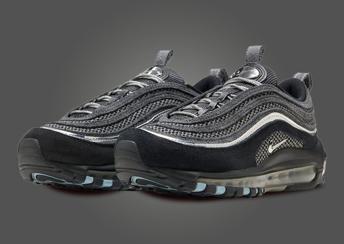 Nike air max 97 premium trainers in black cracked leather Clearance