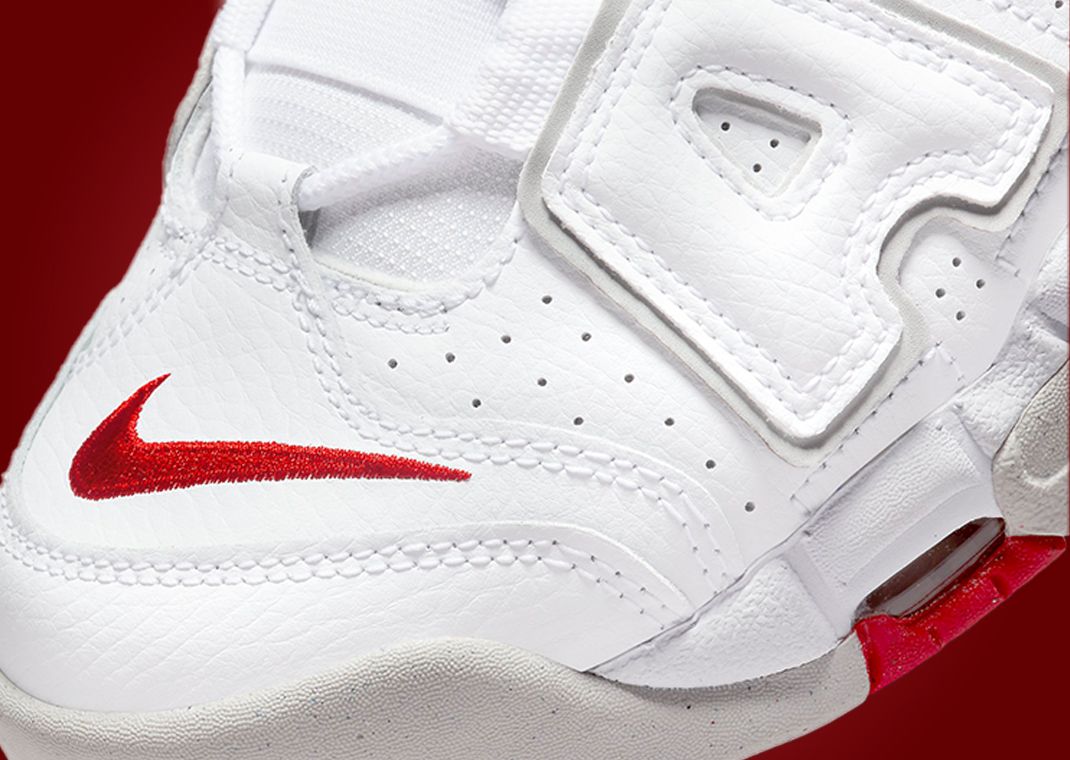 This Nike Air More Uptempo Gets Accented By Grey And Red