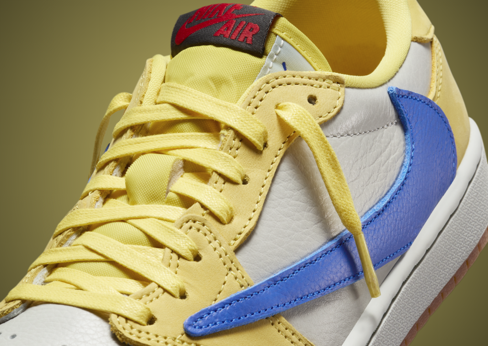 Travis Scott x Air Jordan 1 Retro Low OG Canary (W) Tongue Detail